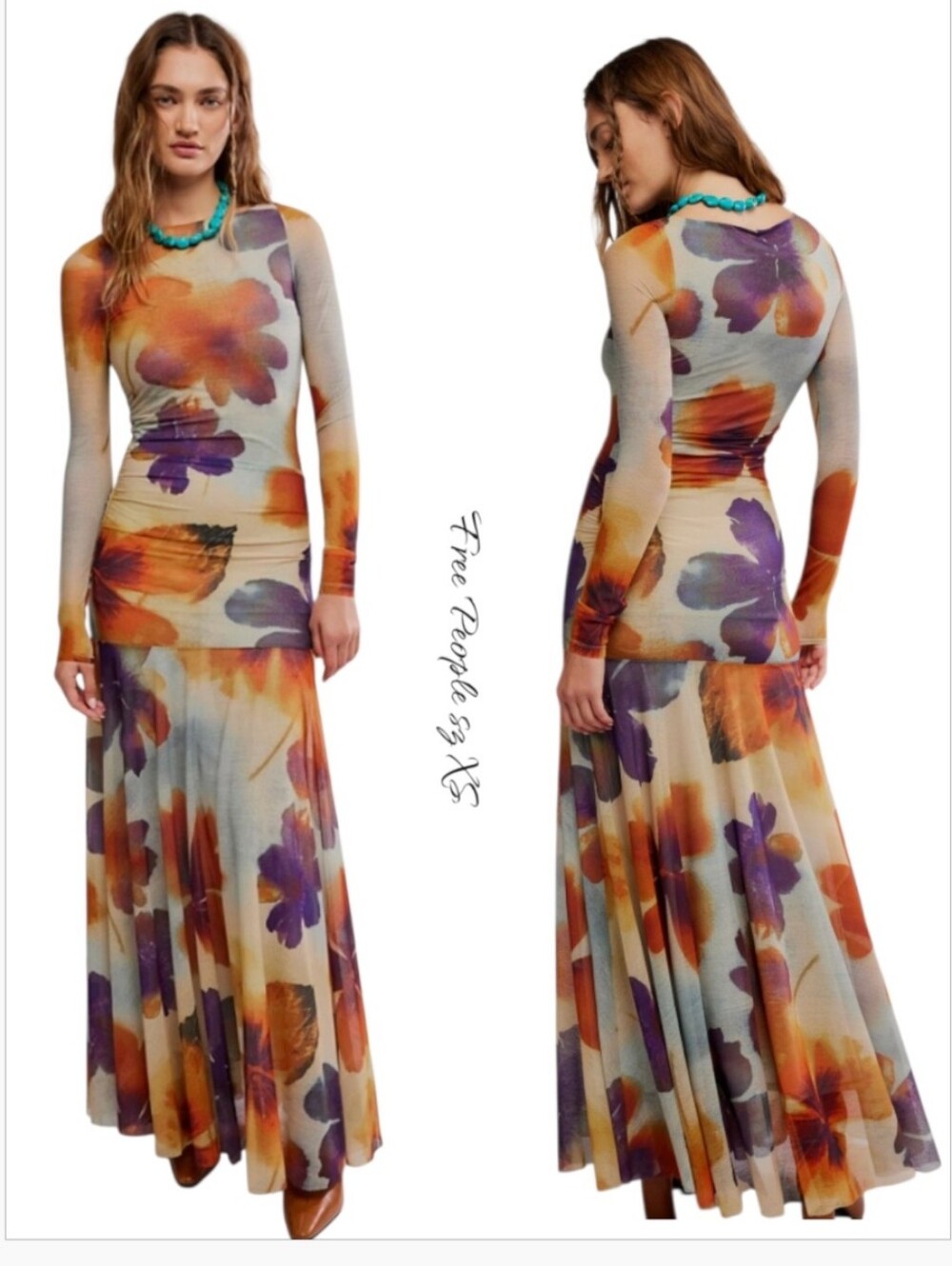 Free People Sunnei Mesh Maxi Dress Sunrise Combo Floral XS